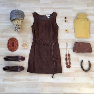 Vintage Erez Levy brown suede belted shift dress 4